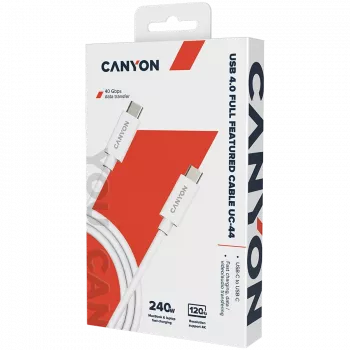CANYON UC-44, kabel, U4-CC-5A1M-E, USB4 TYPE-C do TYPE-C 40G 1m 5A 240W(ERP) z E-MARK, CE, ROHS, biały