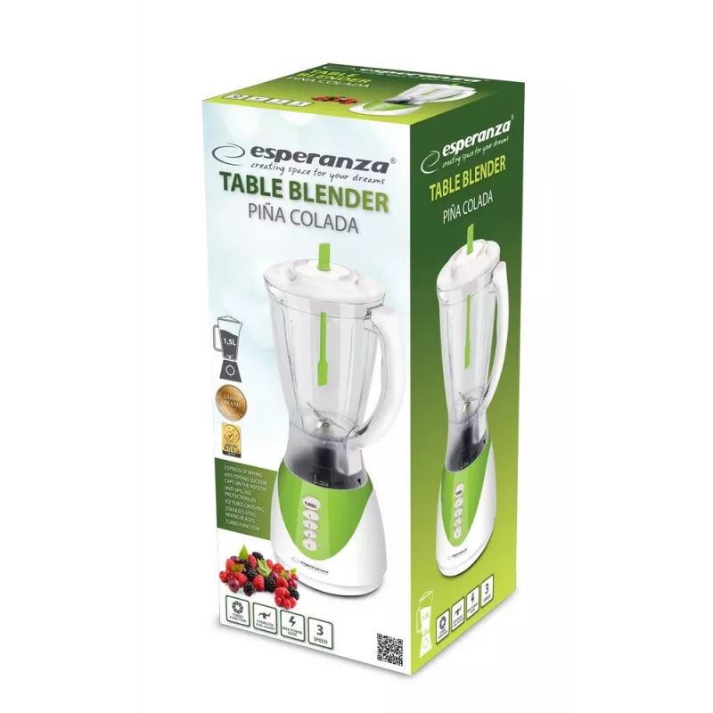Blender stołowy ESPERANZA EKM023G Piña Colada zielony, 350 W, dzbanek 1,5 L, 3 programy, ostrza ze stali nierdzewnej