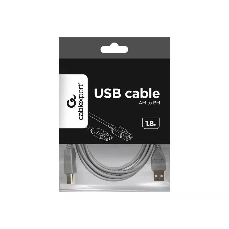 Kabel USB 2.0 A-B 6 stóp, kolor szary