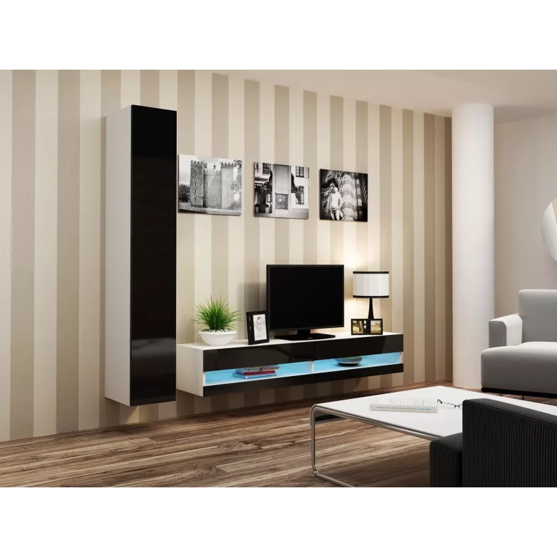 Stojak pod telewizor Cama Meble VIGO NEW 30/180/40, biały blat, czarna błyszcząca rama, 1800×400×300 mm