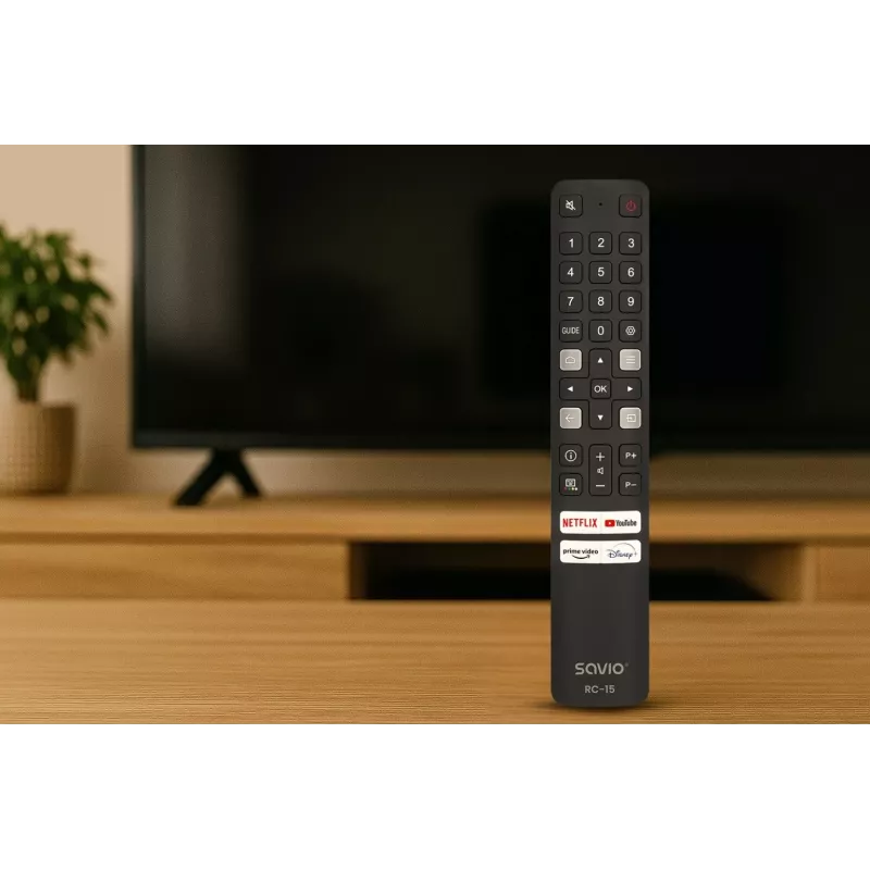 Uniwersalny pilot zdalnego sterowania SAVIO RC-15 do telewizorów TCL SMART TV, bezprzewodowy IR, czarny, zasięg 10 m