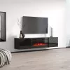 Szafka pod TV cama meble LUXE 301126 z wbudowanym kominkiem elektrycznym, 182,6×34,5×37,5 cm, czarny połysk