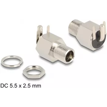 DeLOCK Złącze DC 5.5 x 2.5 mm żeński bulkhead lutowany kątowy 20 V 10 A