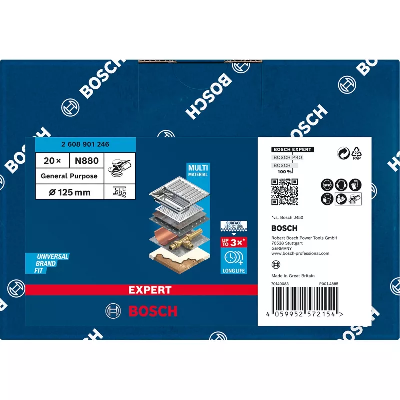 Bosch Expert N880 - Polierfilz - für Edelstahl, nicht eisenhaltiges Metall, universell einsetzbar, Stahlplatten, Farbe auf Holz - 20 Stücke - Scheibe 