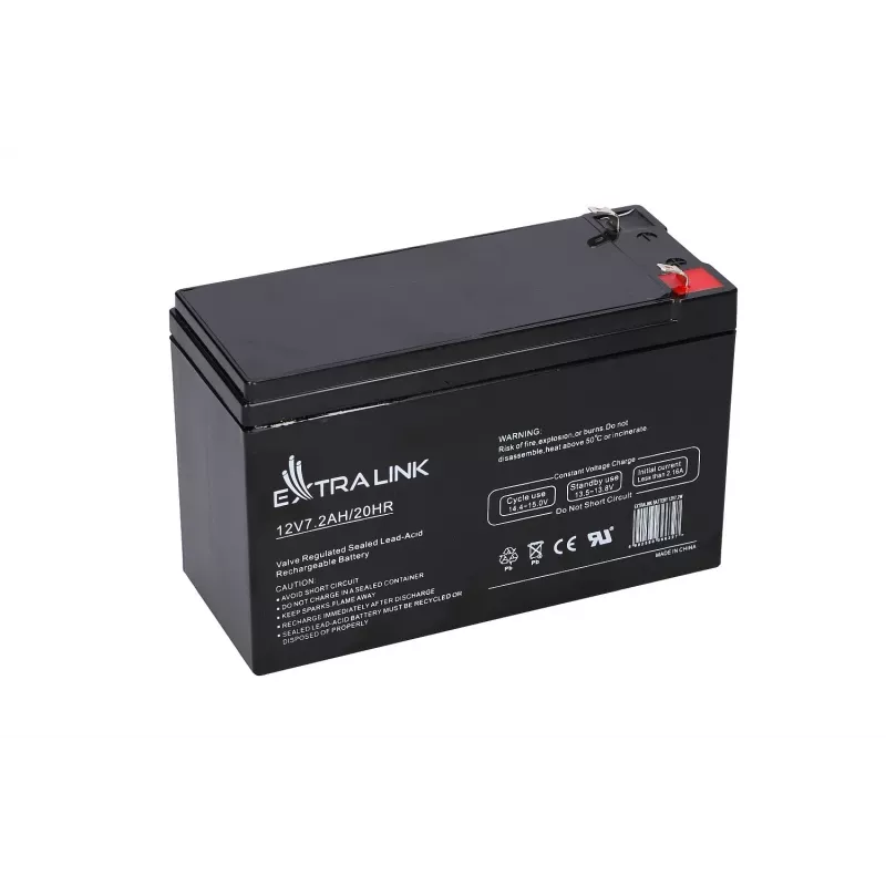UPS battery Extralink AGM 12V 7.2Ah (7Ah) Sealed Lead Acid VRLA, maintenance-free, Czarny
