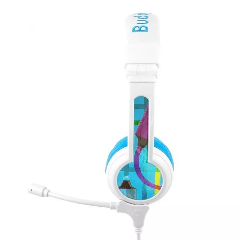 Przewodowy zestaw słuchawkowy BuddyPhones School+ — Pałąk na głowę, wokółuszne, 20–20000 Hz, kabel 1,4 m, Niebieski/Biały