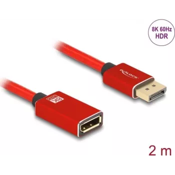 DeLOCK kabel przedłużający DisplayPort 8K 60 Hz 2 m czerwony, metal, bez zatrzasku