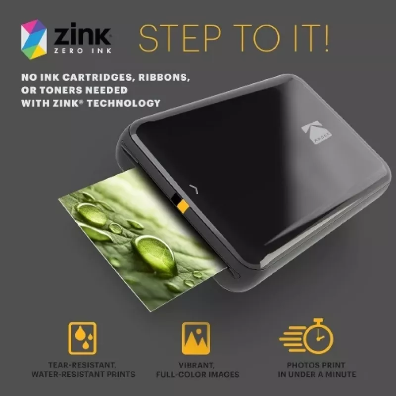 Kodak STEP Instant Mobile Photo Printer Colour ZINK 2x3'' 1 ppm, Bluetooth, Czarny
