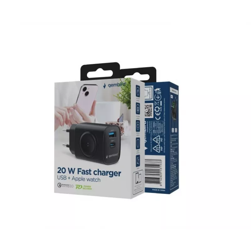 Ładowarka USB-A USB-C 20W PowerDelivery Quick Charge 3.0, czarna