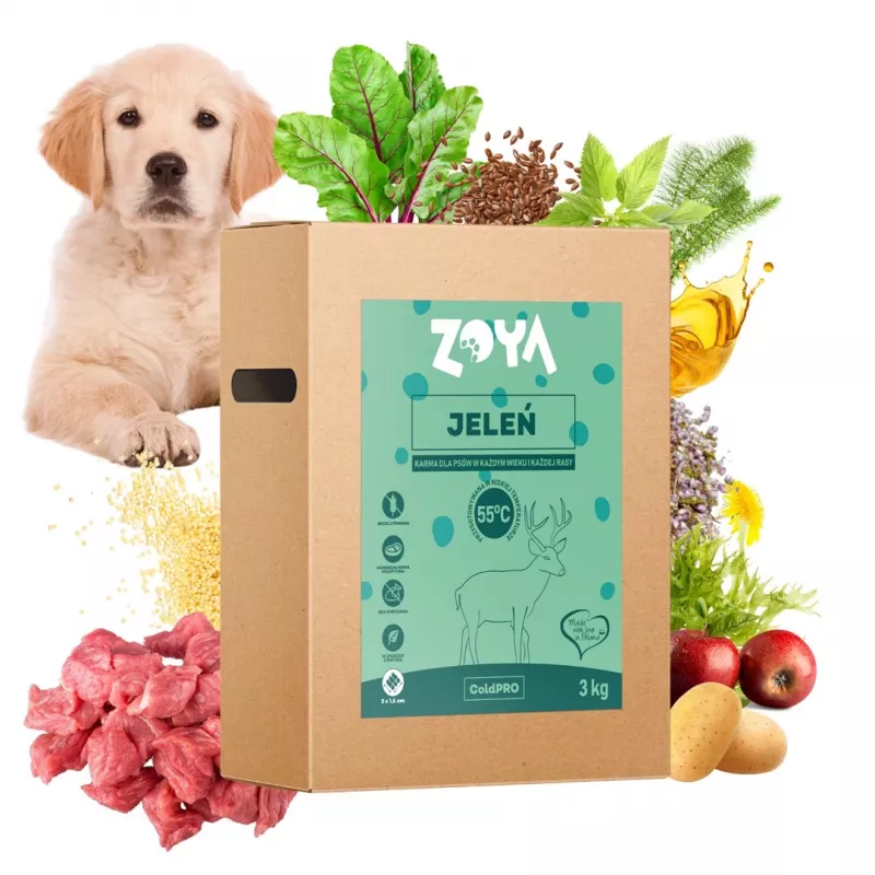 Sucha karma dla psów ZOYA ColdPRO Deer 3 kg — psy dorosłe, formuła o ograniczonej liczbie składników z dziczyzną, 26% białka, 9,5% tłuszczu