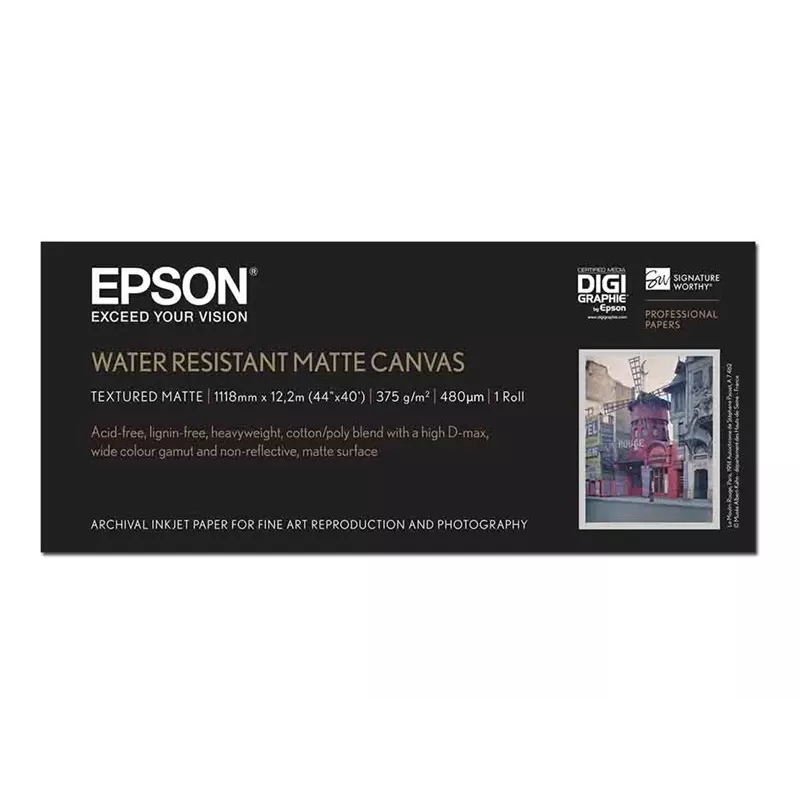 Epson WaterResistant Matte Canvas Roll, 44 cale x 12,2 m, 375g/m²