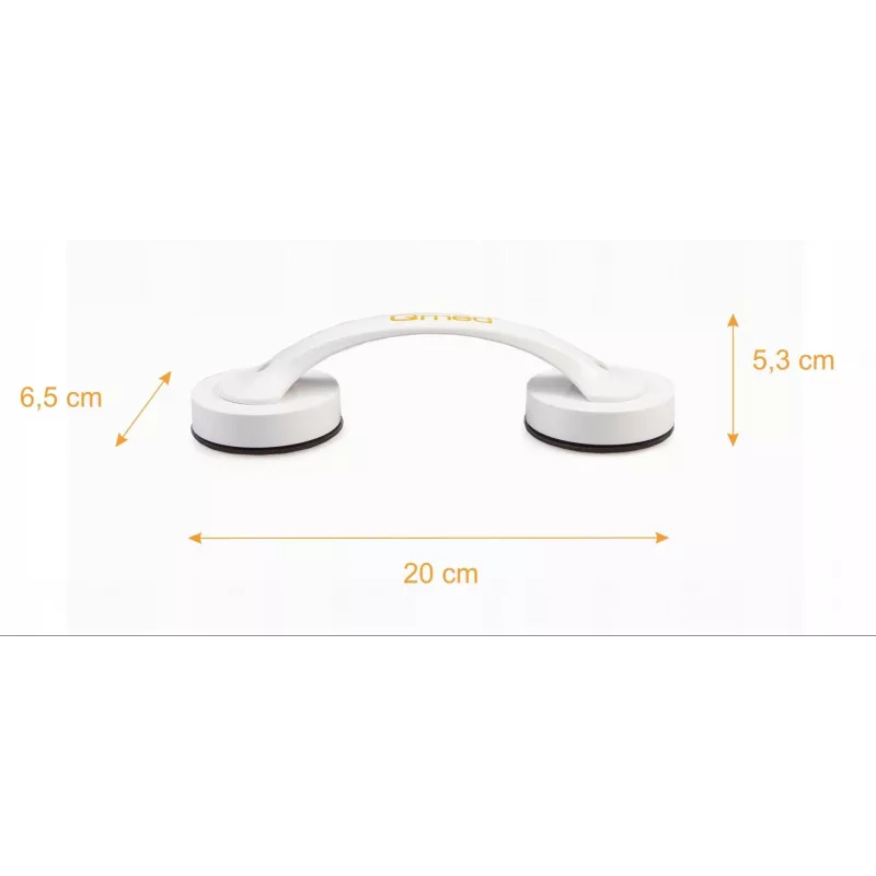 Uchwyt z przyssawką Qmed DRQM6D0AAXXXP — mocowanie ścienne z technopolimeru, głębokość 20 cm, maksymalne obciążenie 30 kg, biały, 65×53 mm