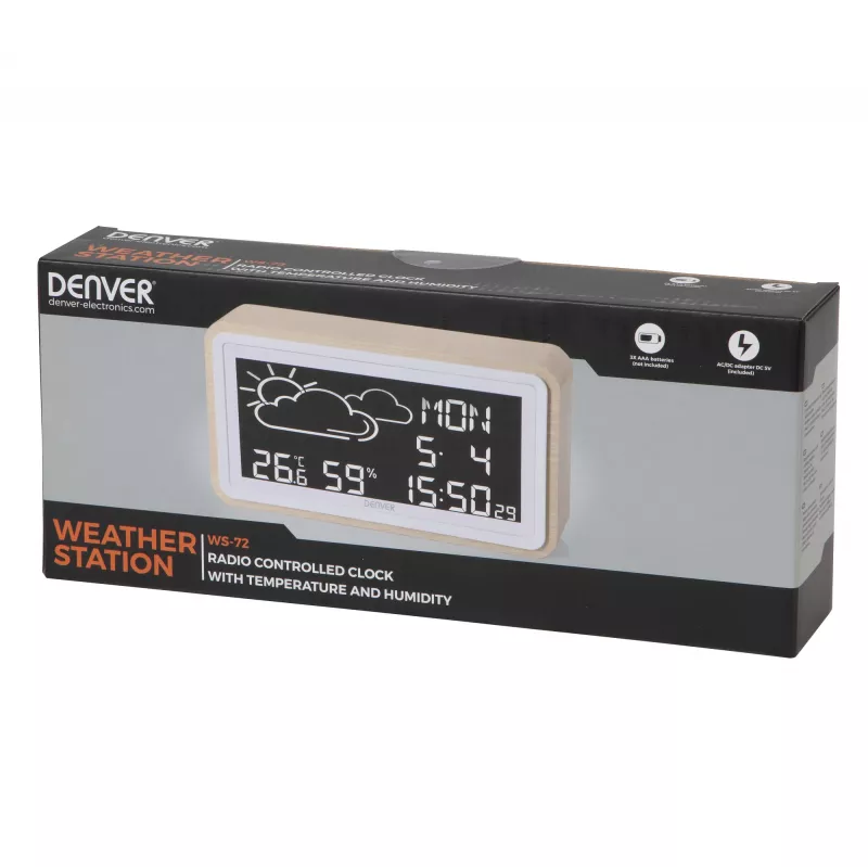 Cyfrowa stacja pogodowa Denver WS-72 Wood LCD DC/Baterie