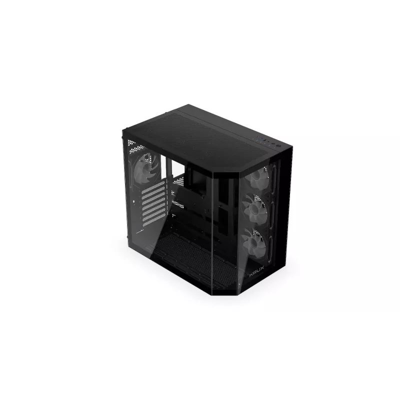 Obudowa komputerowa tower KRUX Empero KRXD010, ATX, czarna — obsługuje karty graficzne do 420 mm, chłodzenia CPU do 155 mm, 2x wnęka 3,5 cala + 3x wnęka 2,5 cala