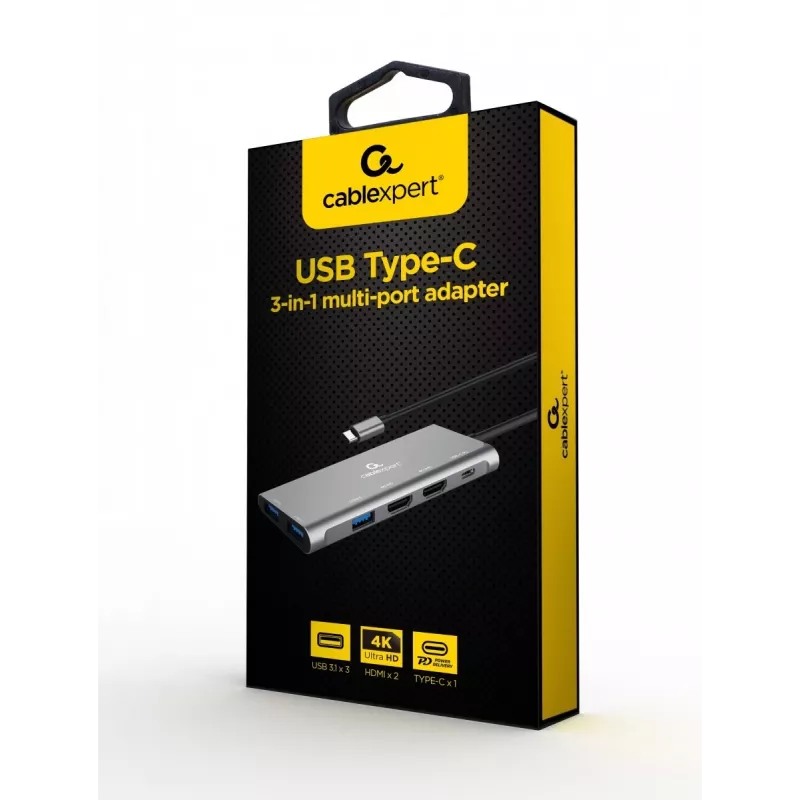 Gembird A-CM-COMBO3-03 USB Type-C 3-w-1 adapter wieloportowy (Hub + HDMI + PD)