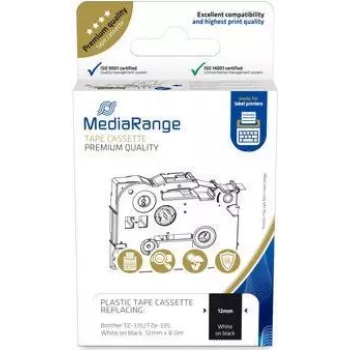 Kaseta z taśmą plastikową MediaRange Brother TZ-335 12mm 8m biała na czarnym