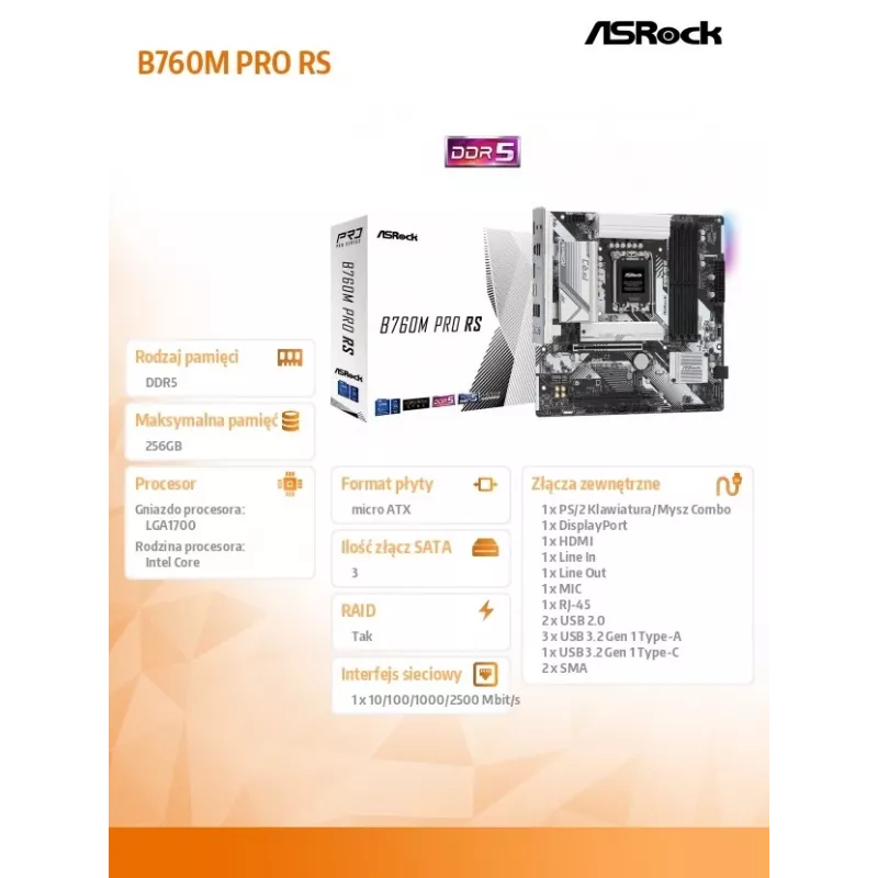 ASRock B760M Pro RS DDR5 Micro-ATX Płyta Główna