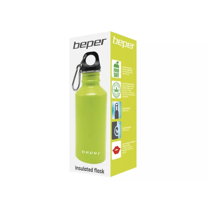 Butelka stalowa Beper C102BOT003, 500 ml, kompaktowa, z karabinkiem