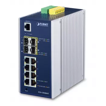 PLANET IGS-12040MT - Przełącznik - Zarządzalny - 8 x 10/100/1000 + 4 x Gigabit SFP - montaż na szynie DIN, montaż na ścianie - AC 24 V / DC 12-72 V (IGS-12040MT)