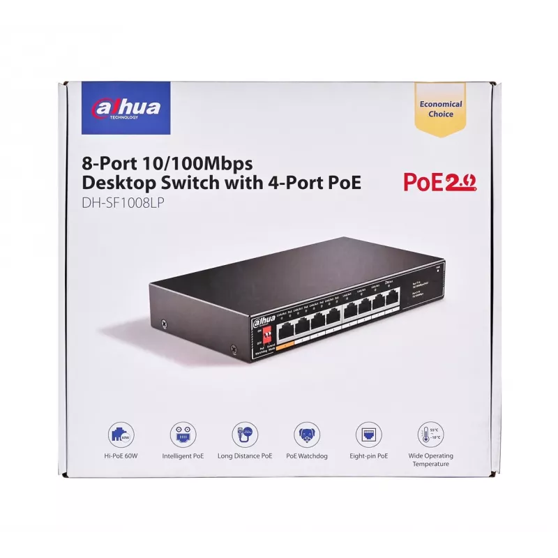 Dahua Technology PoE SF1008LP Unmanaged L2 Fast Ethernet (10/100) Power over Ethernet (PoE) Czarny