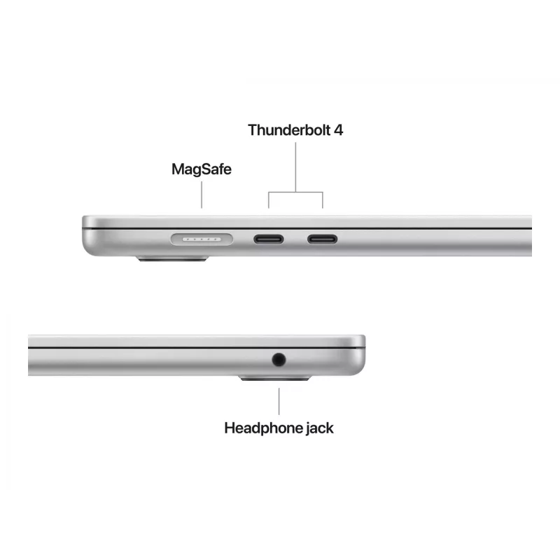MacBook Air 15, Srebrny, M4 (10-rdzeniowy CPU/10-rdzeniowy GPU), 16 GB, 512 GB, Niemiecki, Zasilacz 35 W z dwoma portami USB-C, MW1H3D/A