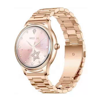 Smartwatch Colmi L28 ze złotą kopertą i złotą bransoletą ze stali nierdzewnej
