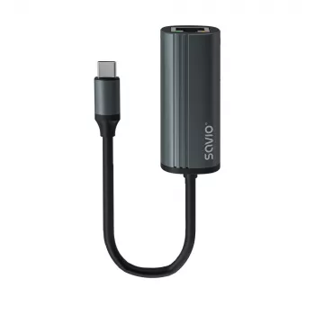 SAVIO Adapter USB-C 3.1 Gen.1 (M) na RJ-45 Gigabit Ethernet (F), 1000 Mbps, AK-56, szary