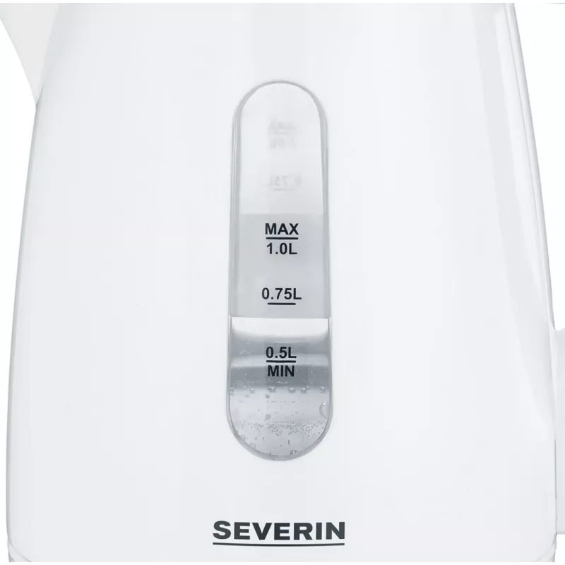 Czajnik elektryczny SEVERIN 1 L 2200 W biały — bezprzewodowy, podstawa 360°, ukryty element grzejny