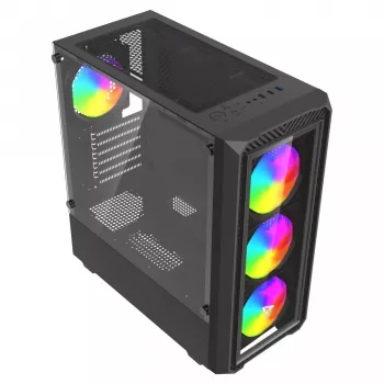 Obudowa PC Cube SAVIO Noctis Glass RGB — Czarny, ATX/Micro-ATX, 210×410×450 mm, 3×120 mm wentylatory z przodu