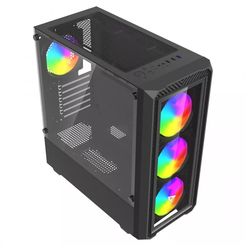 Obudowa PC Cube SAVIO Noctis Glass RGB — Czarny, ATX/Micro-ATX, 210×410×450 mm, 3×120 mm wentylatory z przodu