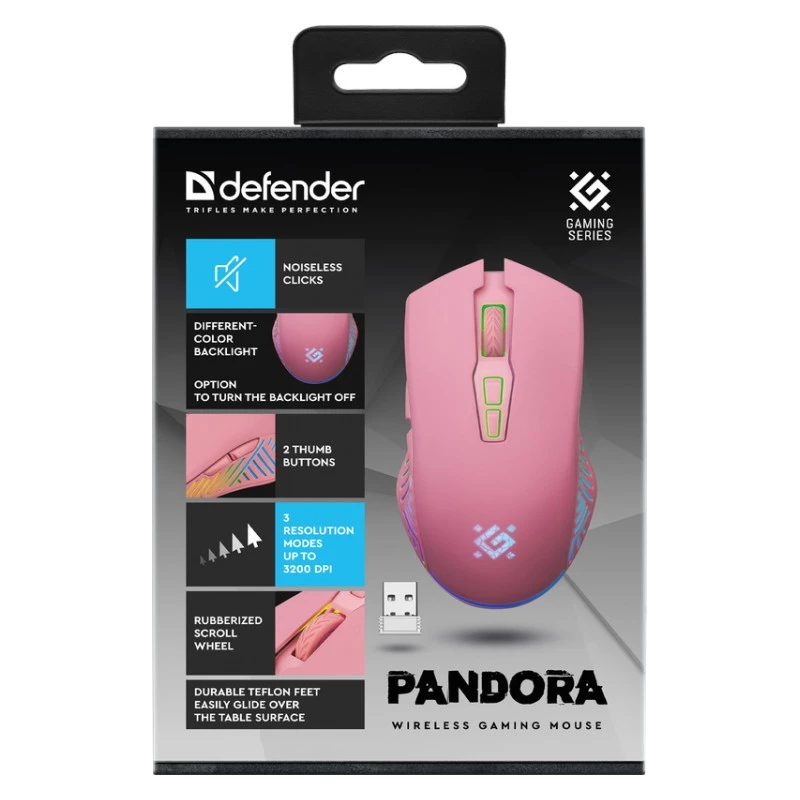 Bezprzewodowa mysz gamingowa DEFENDER P ANDORA PINK interfejs