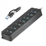 Koncentrator USB 3.2 Gen1, 7 portów z przełącznikami włącz/wyłącz, czarny