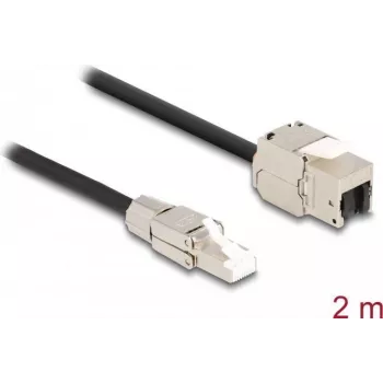Kabel DeLOCK z wtykiem RJ45 do montażu polowego do modułu Keystone z gniazdem RJ45 Kat.6A 2 m