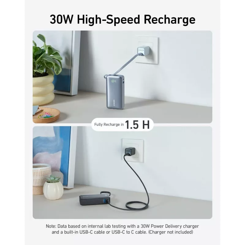Powerbank 545 NANO 30W 10000mAh z wbudowanym kablem USB-C, czarny