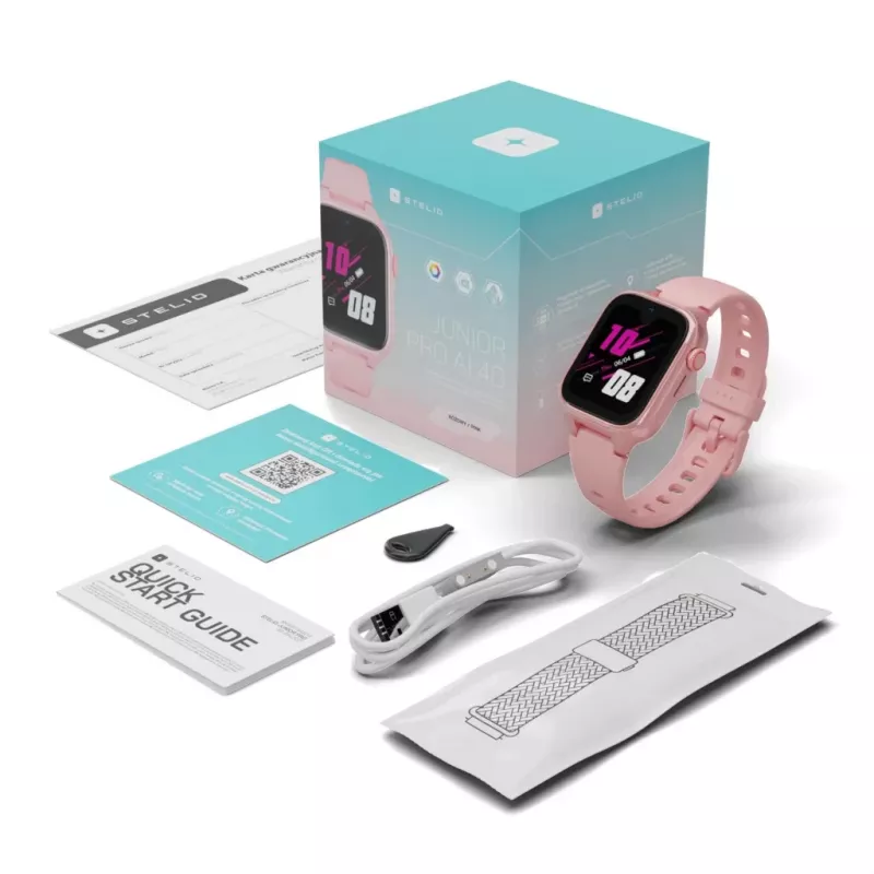 Smartwatch Stelio Junior Pro AI 4G ST-SWJ102-PK — dziecięcy zegarek 4G, różowy