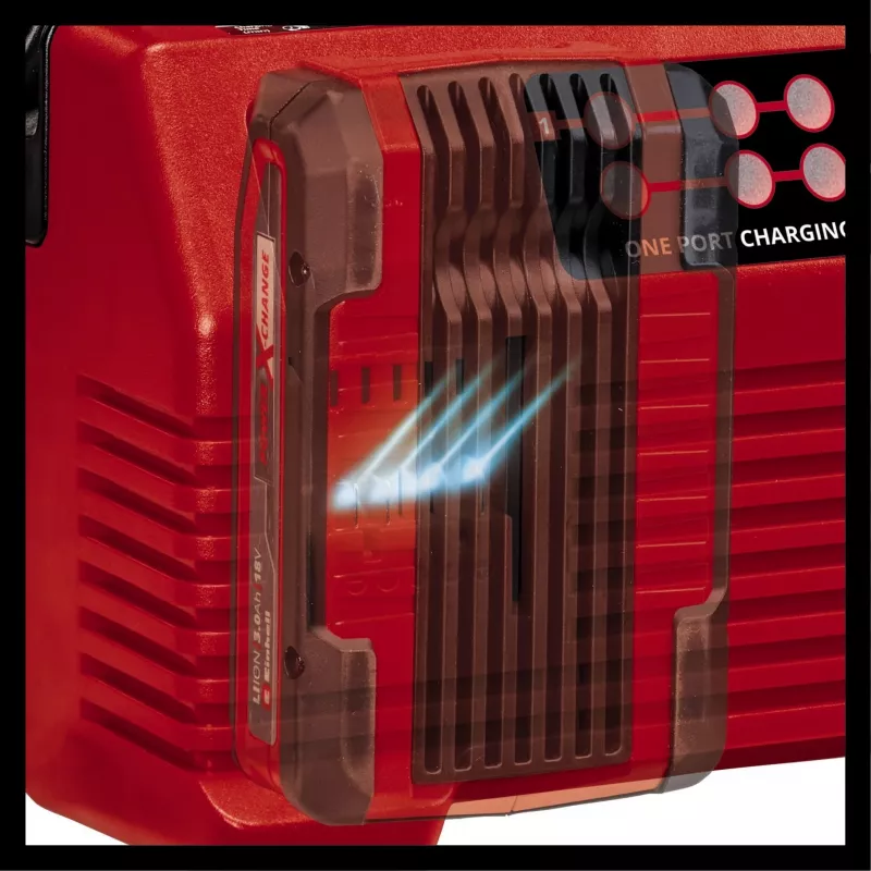 EINHELL Power X-Quattrocharger 4A - Uniwersalna ładowarka Power X-Change odpowiednia dla 4 akumulatorów (wskaźnik stanu LED | ładowanie równoległe | szybkie ładowanie | zarządzanie ładowaniem | Re