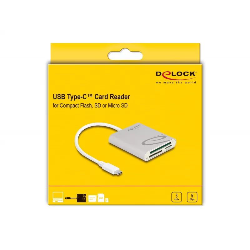 Czytnik kart DeLOCK 91005 USB 3.2 Gen 1 Type-C szary CF MMC MicroSD