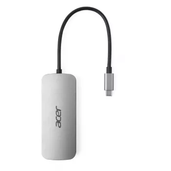Acer HP.DSCAB.018 7-w-1 dongle USB-C, 3x USB-A 5 Gb/s, HDMI 4K 60 Hz, SD/microSD, 100 W PD, srebrny