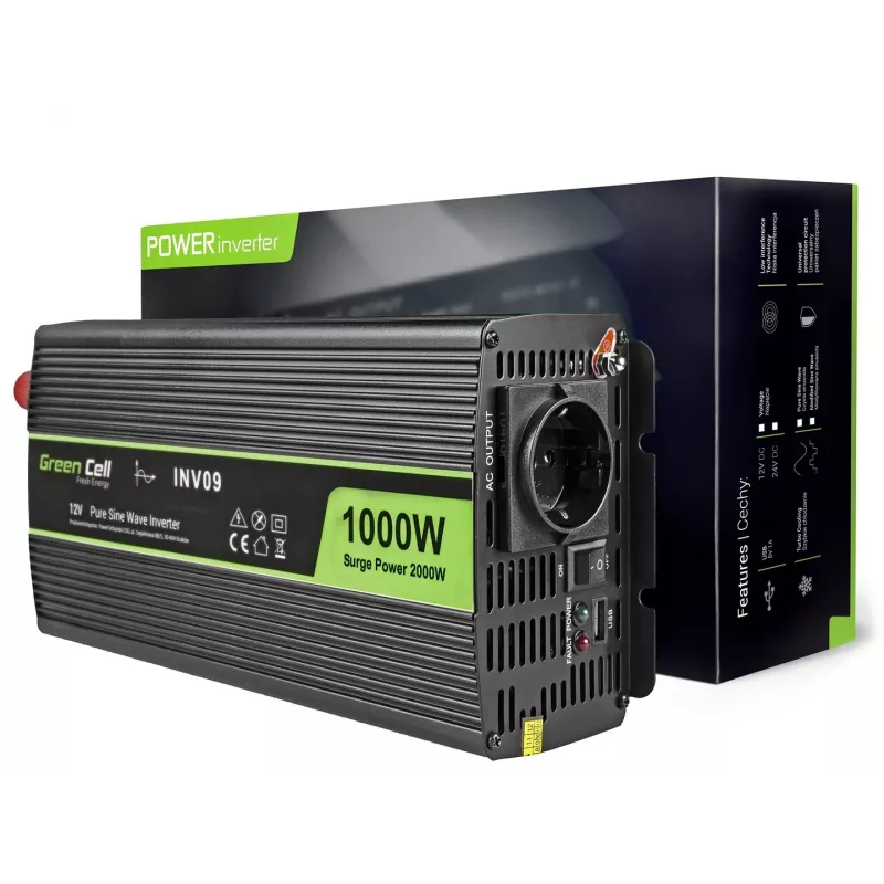Green Cell INV09 zasilacz/przetwornica samochodowa 1000 W Czarny