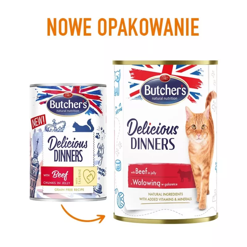 Mokra karma dla kota Butcher's Delicious Dinners 400 g — Wołowina, bezzbożowa, dla dorosłych kotów