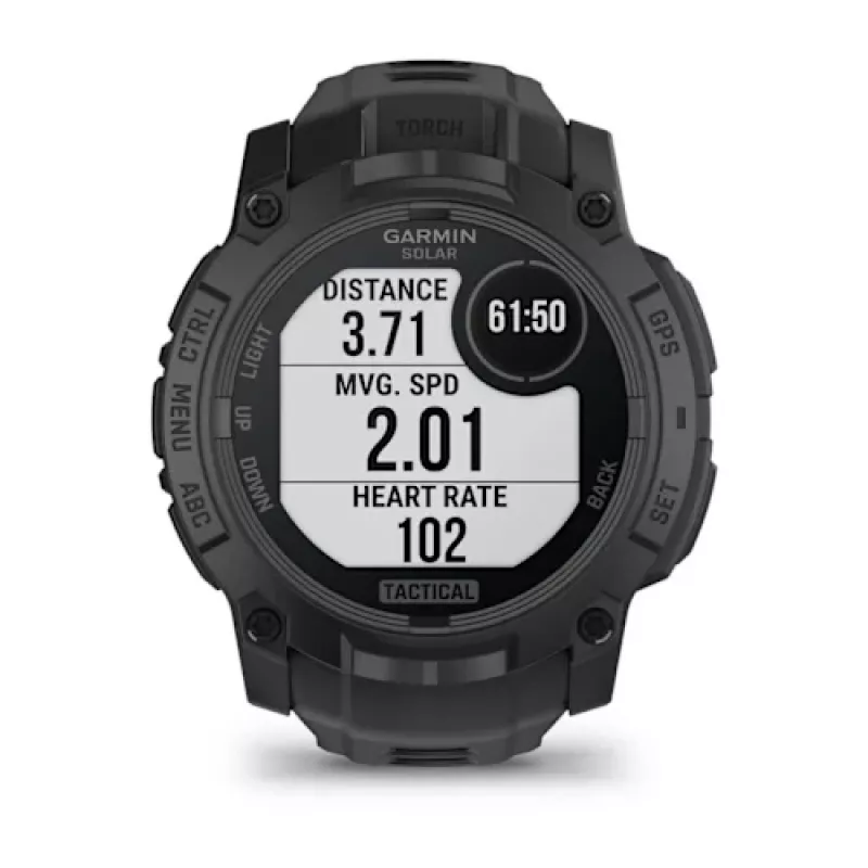 Smartwatch GARMIN Instinct — 45 mm, 3,05 cm (1,2 cala) AMOLED 390×390 ekran dotykowy, 4 GB, GPS, silikonowy pasek czarny, 53 g
