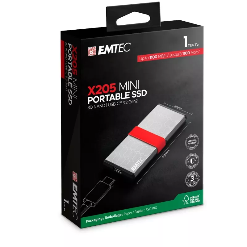 Emtec X205 Mini 1 TB USB Type-C USB 3.2 Gen 2x2 Srebrny