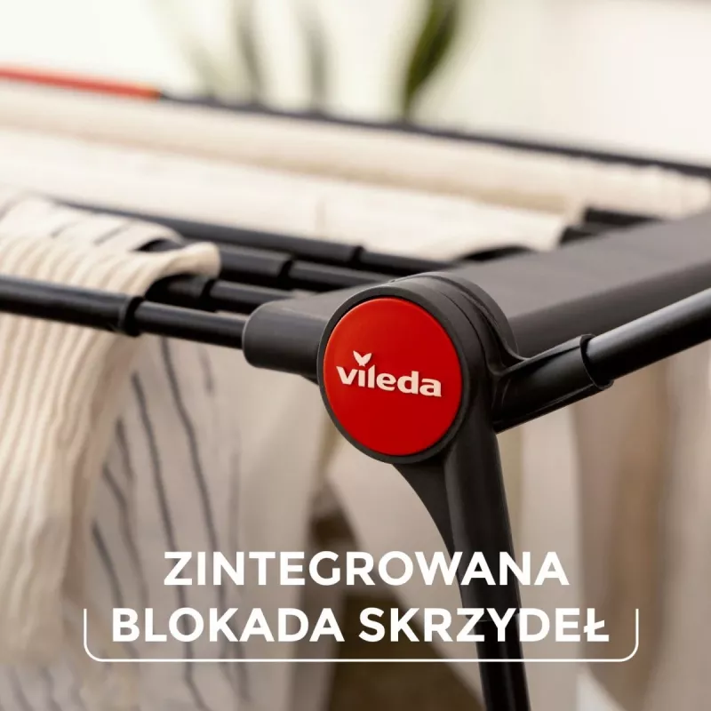 Suszarka do ubrań VILEDA Infinity Flex Ultimate Telescopic — czarna, aluminium lakierowane, 30 m powierzchni suszenia, składana, kółka