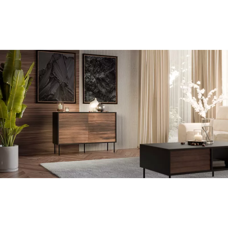 Komoda cama meble CORTINA 1D3S 120x40x81 cm, czarna/orzechowa, 3 szuflady, płyta wiórowa