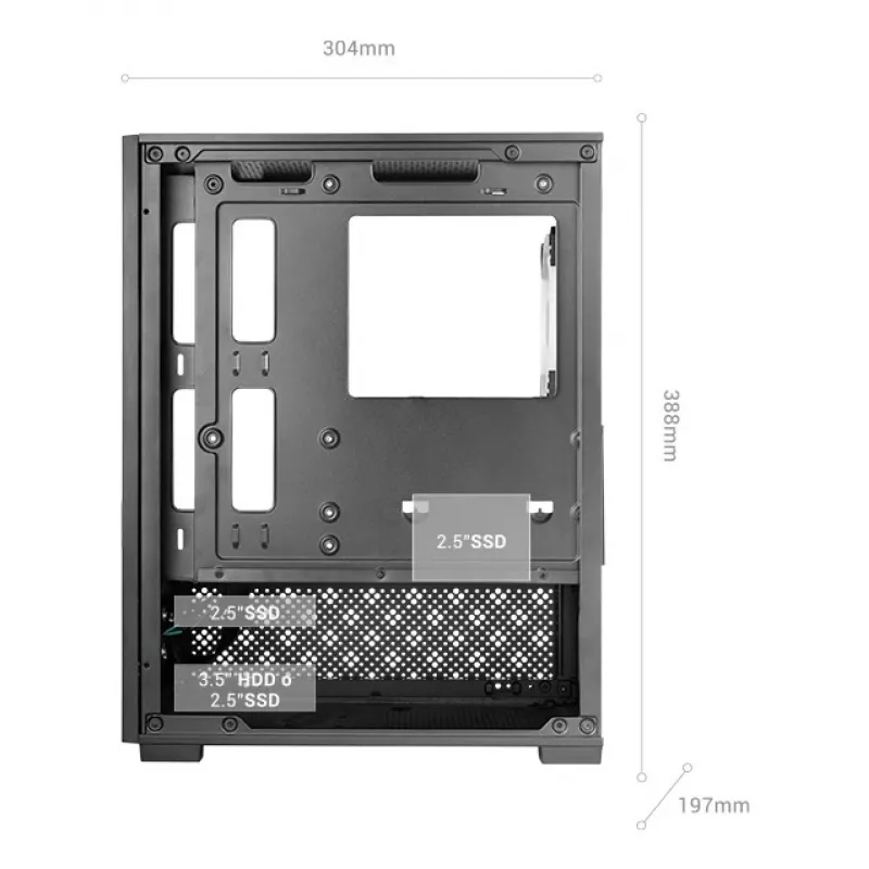Mini Tower obudowa PC TACENS Mars Gaming MC-SE2 — Mini-ITX / Micro-ATX, czarna, okno boczne, zasilacz na dole, obsługa 2x2.5 cala + 1x3.5 cala