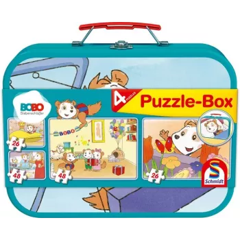 Bobo Siebenschläfer Puzzle-Box w metalowym pudełku (2x 26 elementów, 2x 48 elementów)