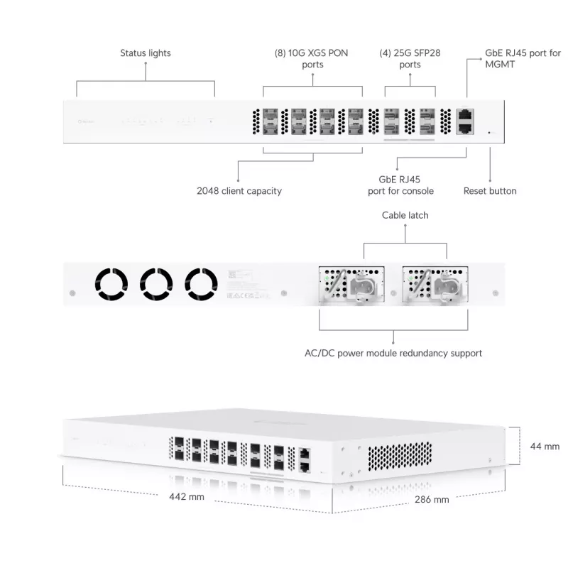Zarządzalny przełącznik Ubiquiti UISP-FIBER-OLT-XGS 10 Gbit/s 1U