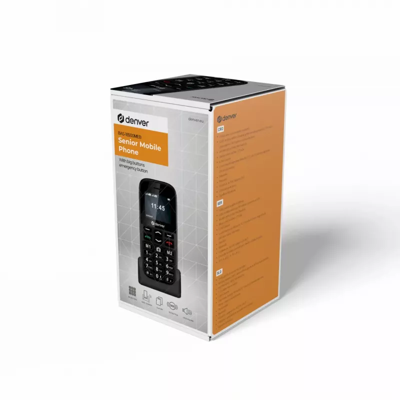 Telefon komórkowy DENVER BAS-18500MEB 1,77 cala Dual SIM, 2G, 128x160, 800 mAh, czarny