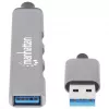 Manhattan USB-A 4-Portowy Hub, 4x porty USB-A (1x USB 3.2 Gen1 5 Gbps aka USB 3.0, 3x USB 2.0 480 Mbps), zasilany z portu USB (nie wymaga zewnętrznego zasilacza), Aluminium