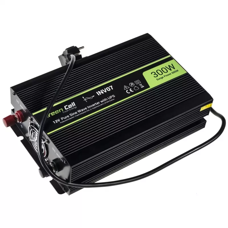 Przetwornica napięcia zielony Cell INV07, DC 12 V na AC 230 V, 300 W, 50 Hz, wtyczka typu C, czarna